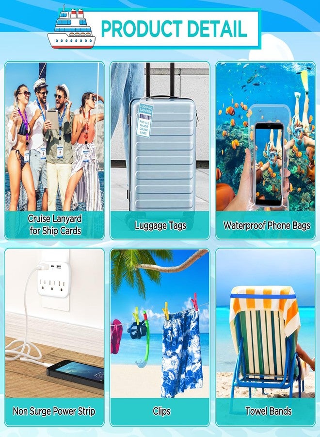 FACULX Cruise Ship Essentials Kit Include Cruise Luggage Tags Holder, Cruise Lanyards, Cruise Power Strip, Towel Bands and Clips, Waterproof Phone Bags for All Cruise Lines - Image 2